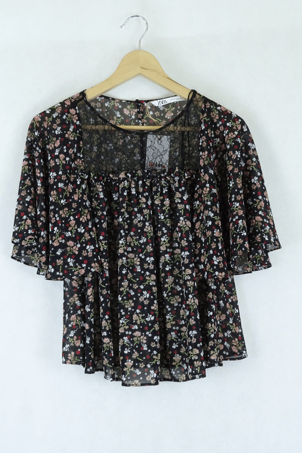 Zara Black and Floral Blouse XS