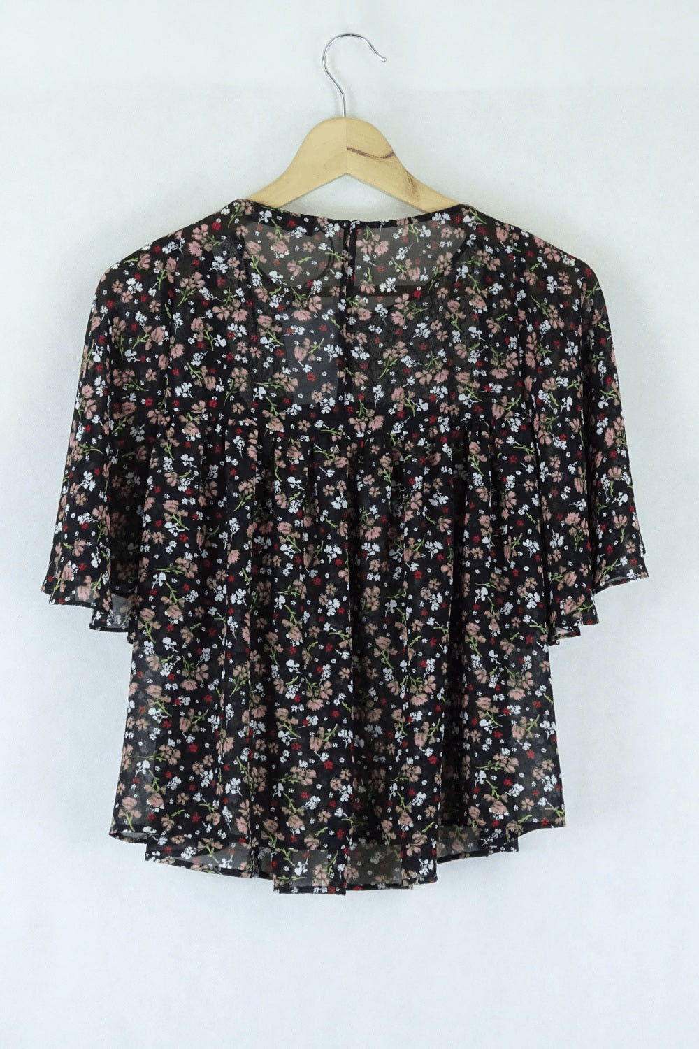 Zara Black and Floral Blouse XS