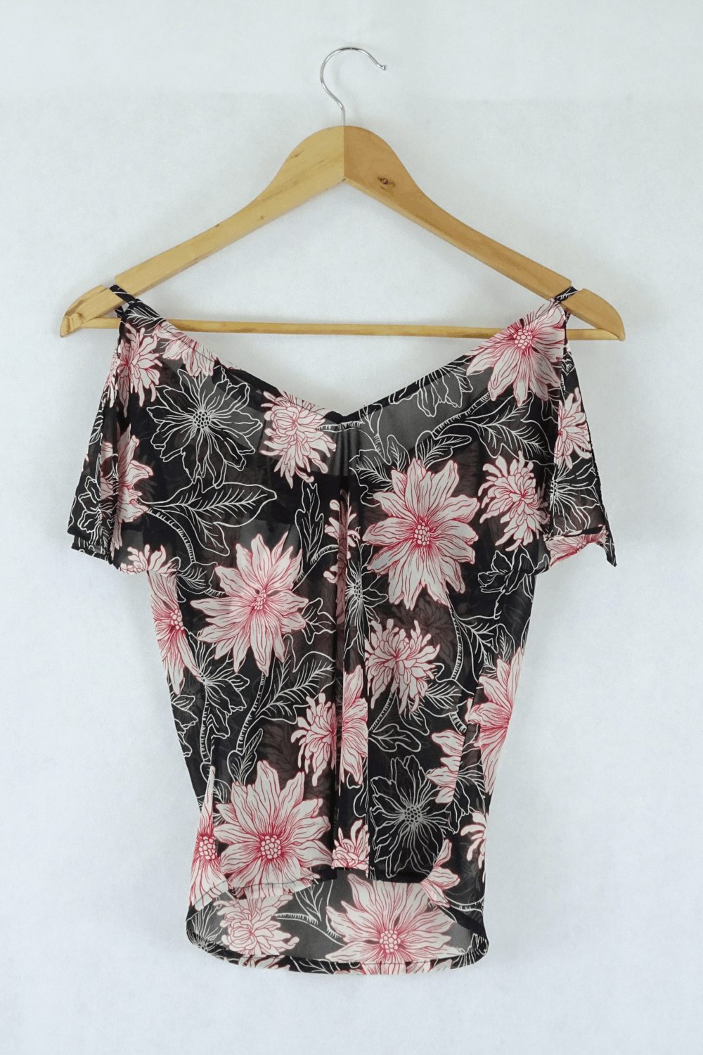 Sportsgirl Sheer Black and Pink Floral Blouse S