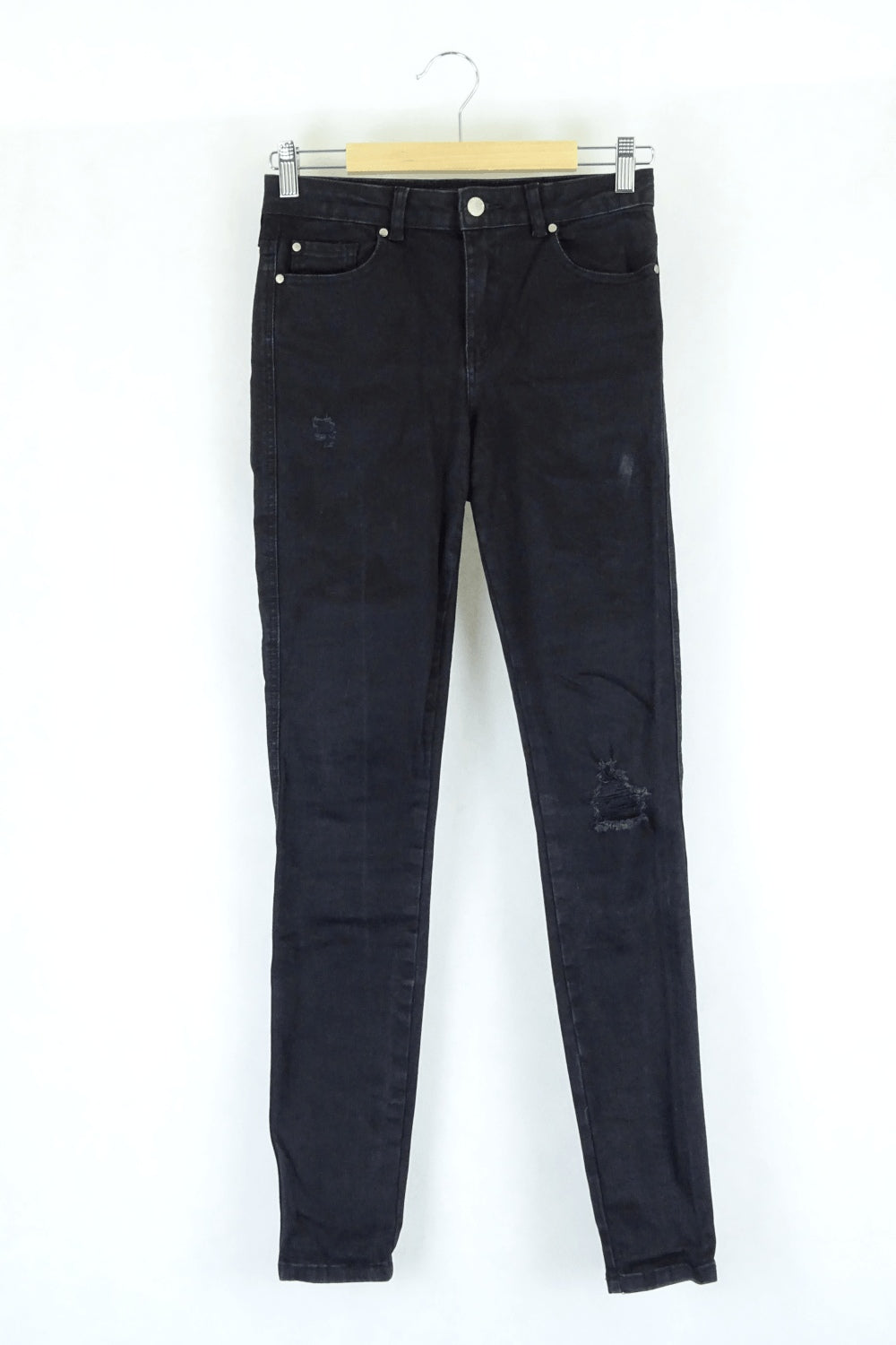 Forever New Distressed Black Skinny Jeans 8