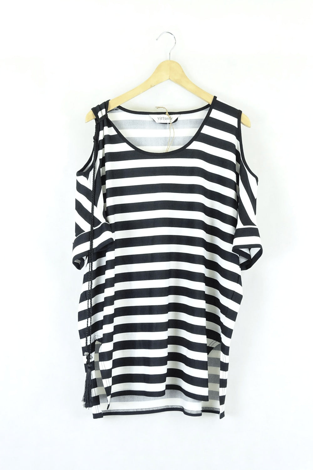 Virtuelle Black and White Striped Cold-Shoulder Top XS