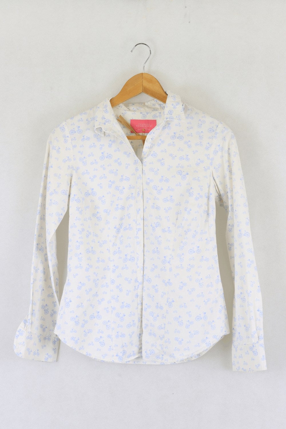 Charles Tyrwhitt Long Sleeve White And Blue Bike Shirt 6