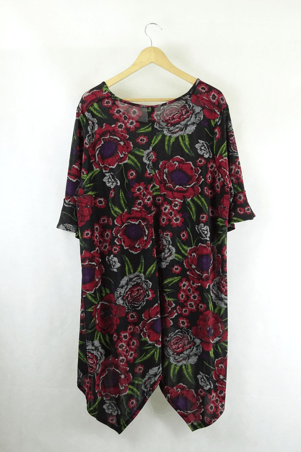 Taking Shape TS Black And Floral Red Roses Top M