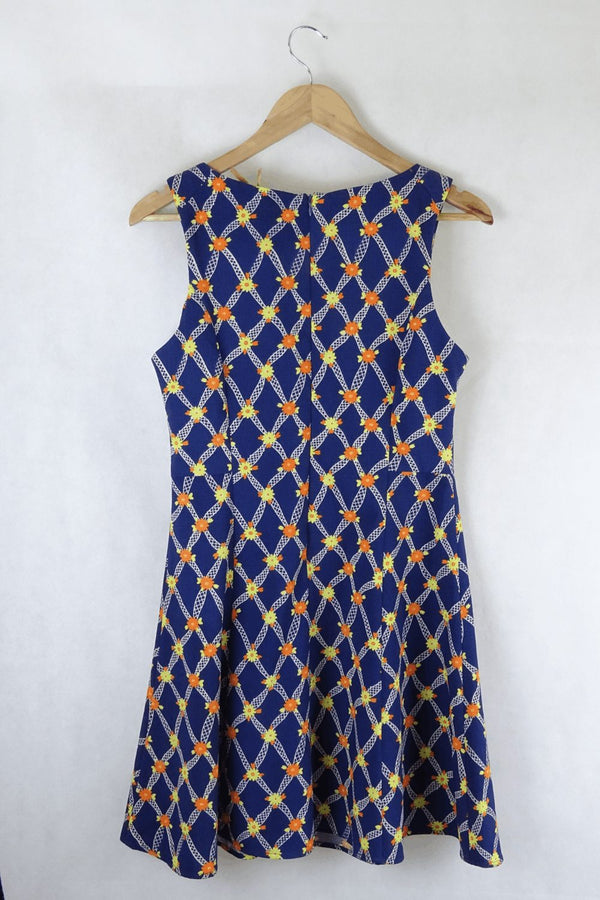 Stellino Blue And Orange Patterned Dress 10 - Reluv Clothing Australia