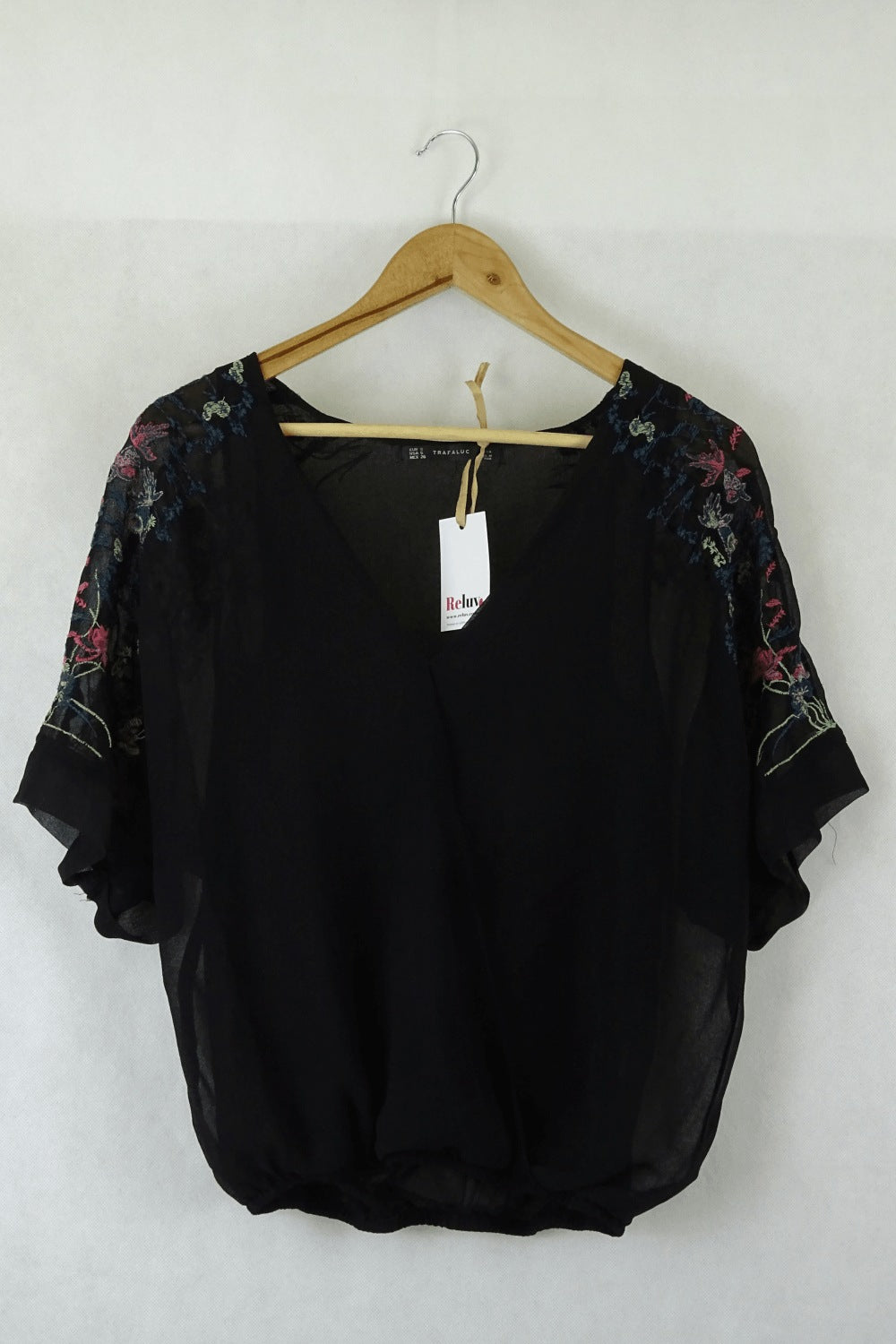 Zara Black Embroided Blouse S
