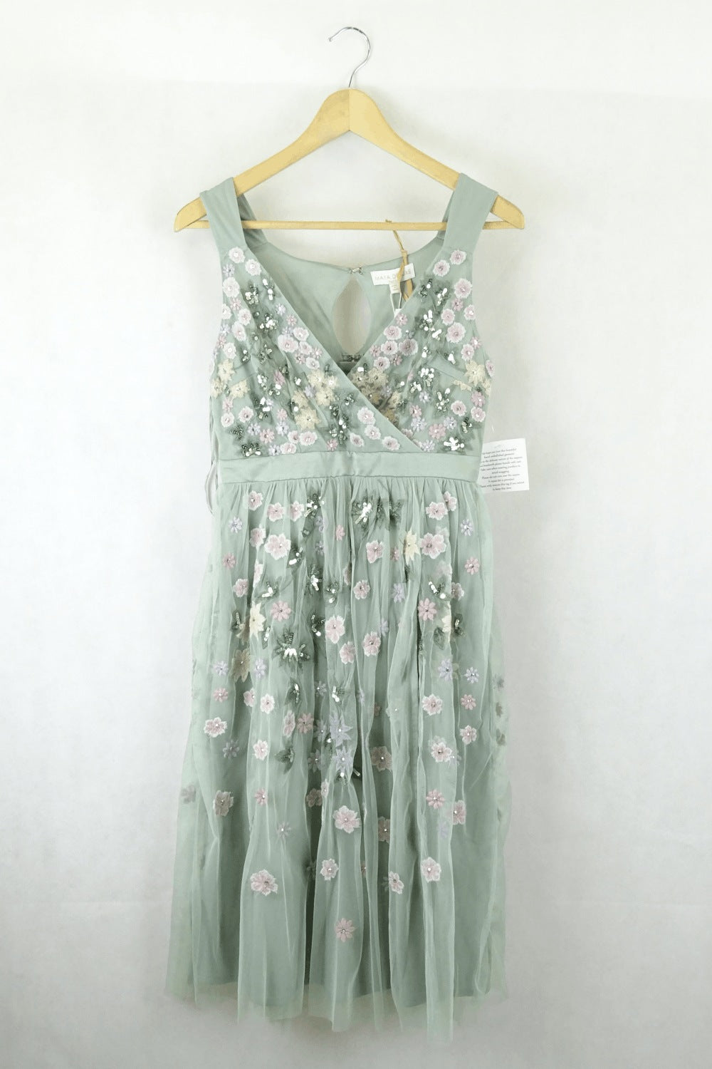 Maya Deluxe Petite Green Embroided Dress  8