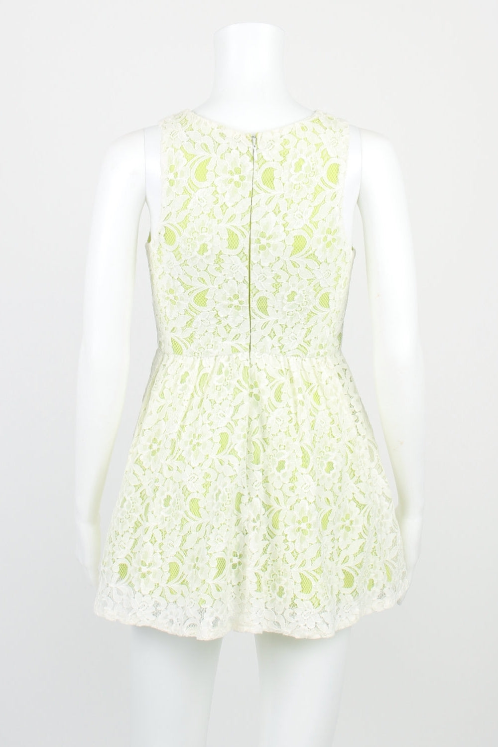 Topshop White And Green Sleeveless Lace Dress 6