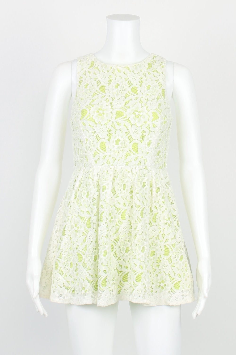 Topshop White And Green Sleeveless Lace Dress 6