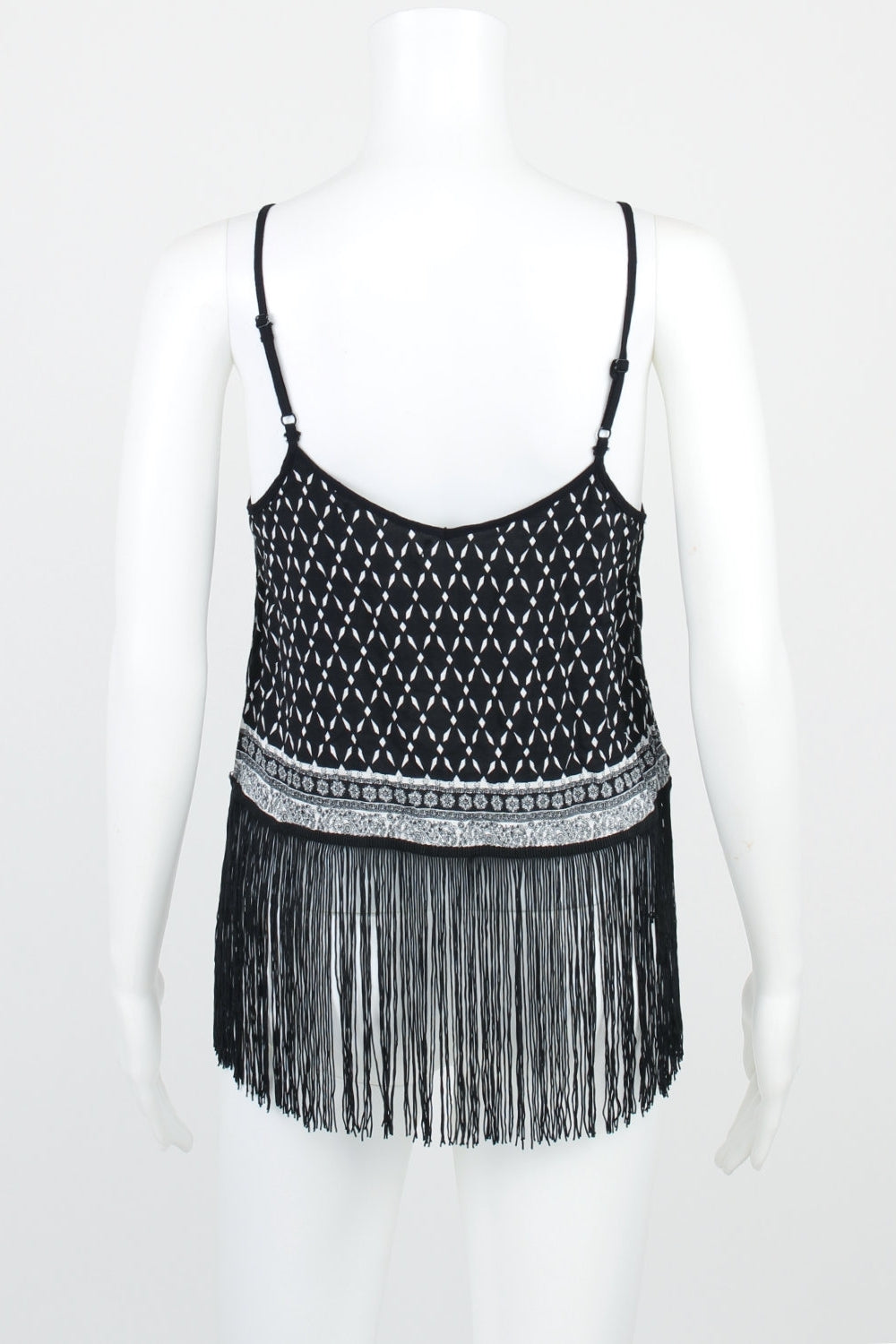 H&amp;M Black And White Patterned Tassel Hem Top 8