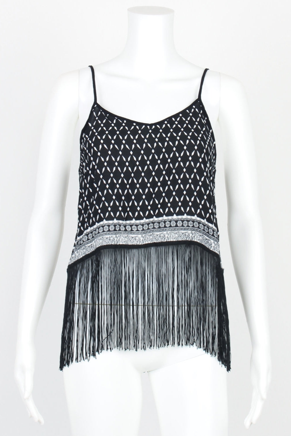 H&amp;M Black And White Patterned Tassel Hem Top 8