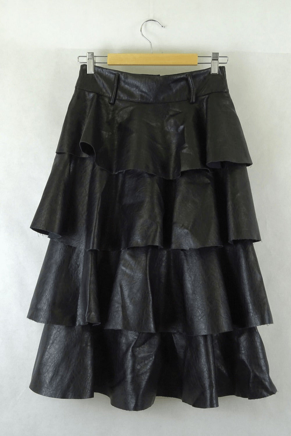 Lumina Black Long Faux Leather Skirt S