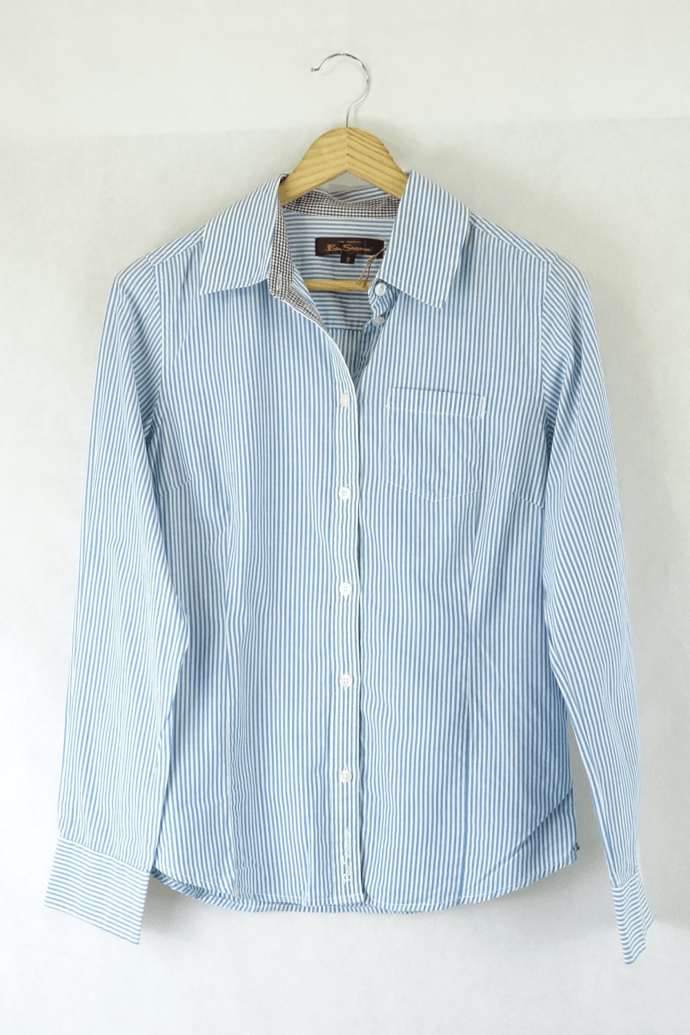 Ben Sherman Blue and White Stripe Long Sleeve Collar Shirt 8