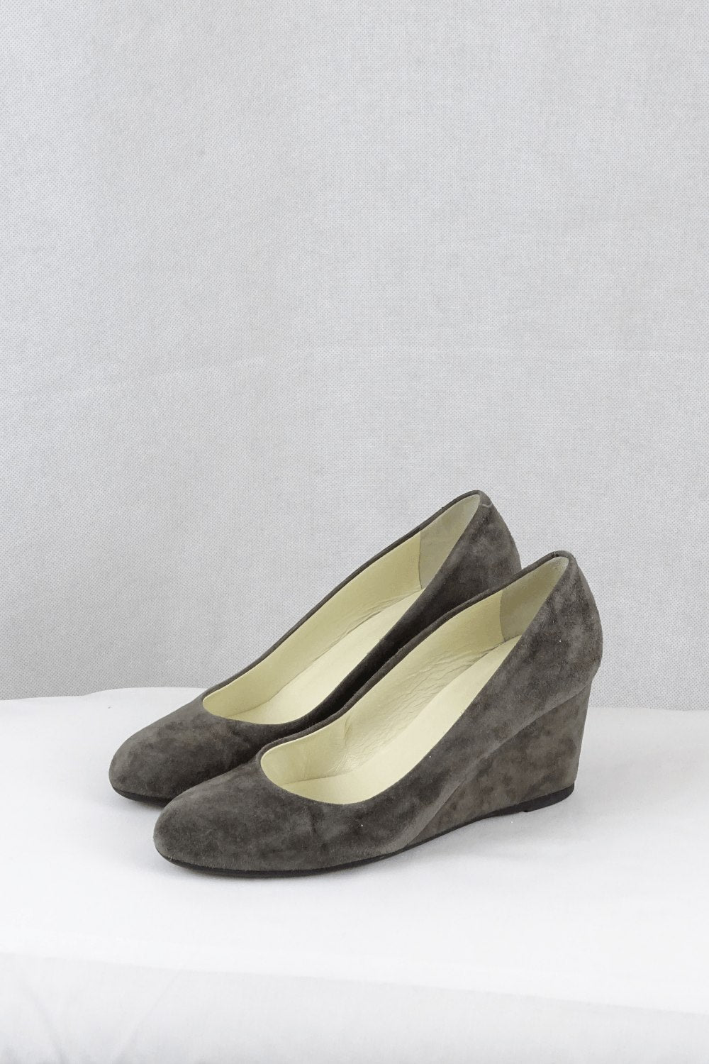 Grey suede best sale wedge shoes