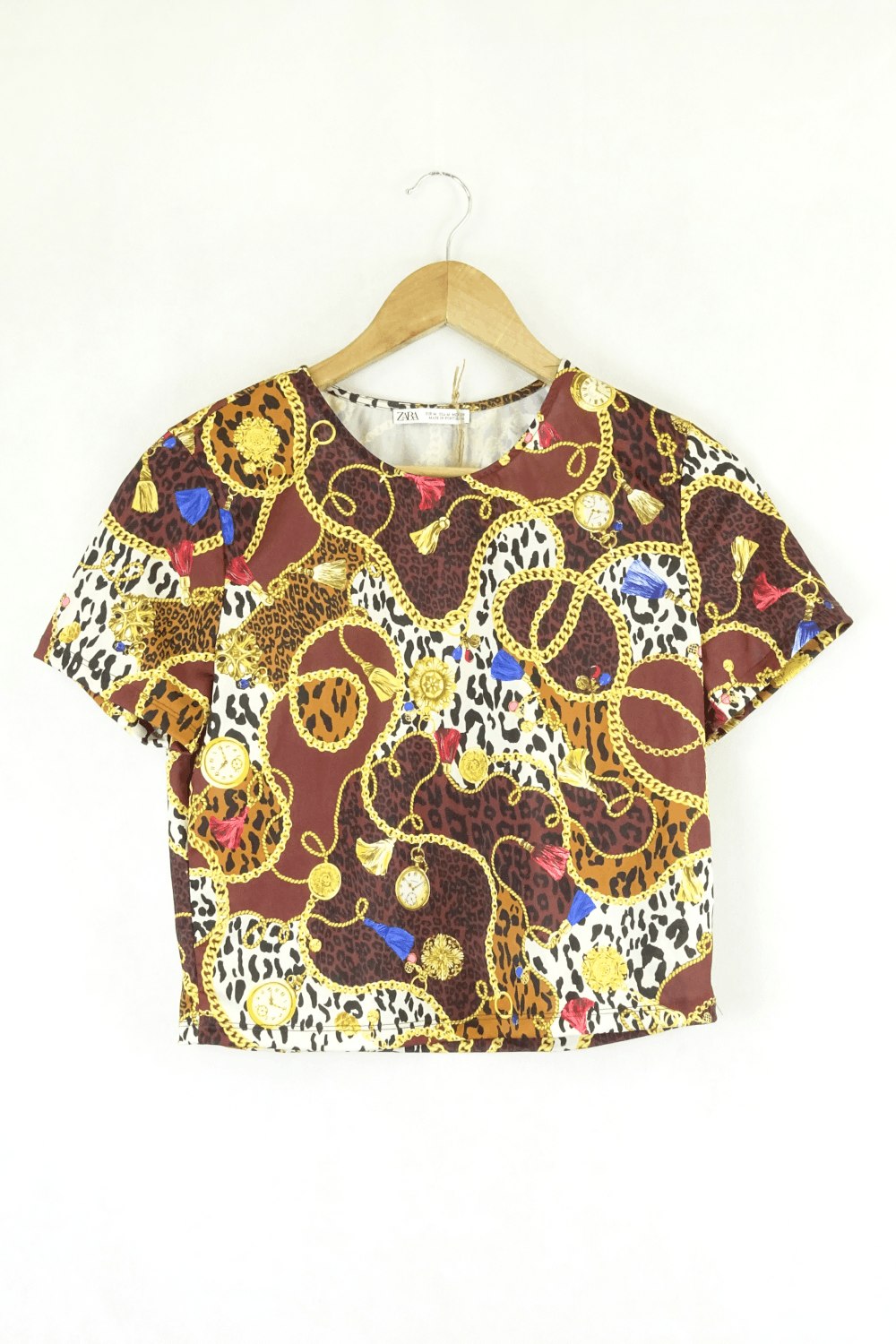 Zara Brown Multi Coloured Cropped Top M