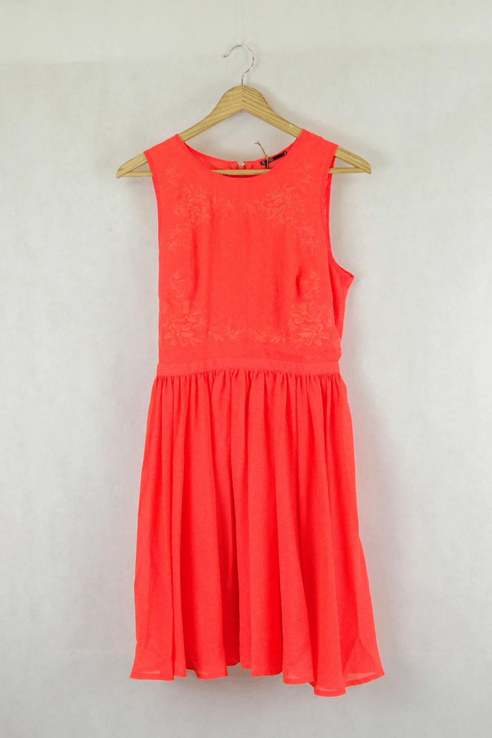 Tokito Fit And Flare Orange Embroidered Sleeveless Dress 8