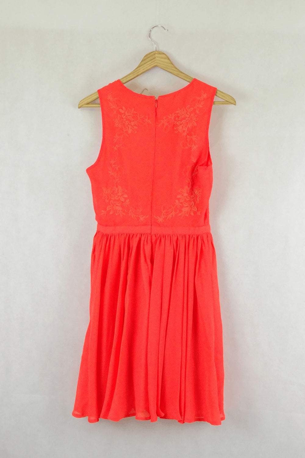 Tokito Fit And Flare Orange Embroidered Sleeveless Dress 8
