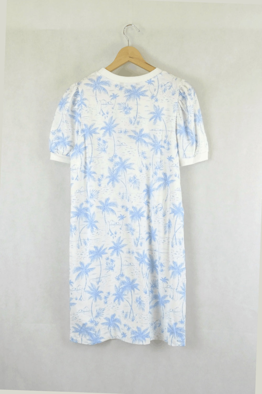 French Connection Blue And White Tropical Print Short Sleeve Tshirt Dress S