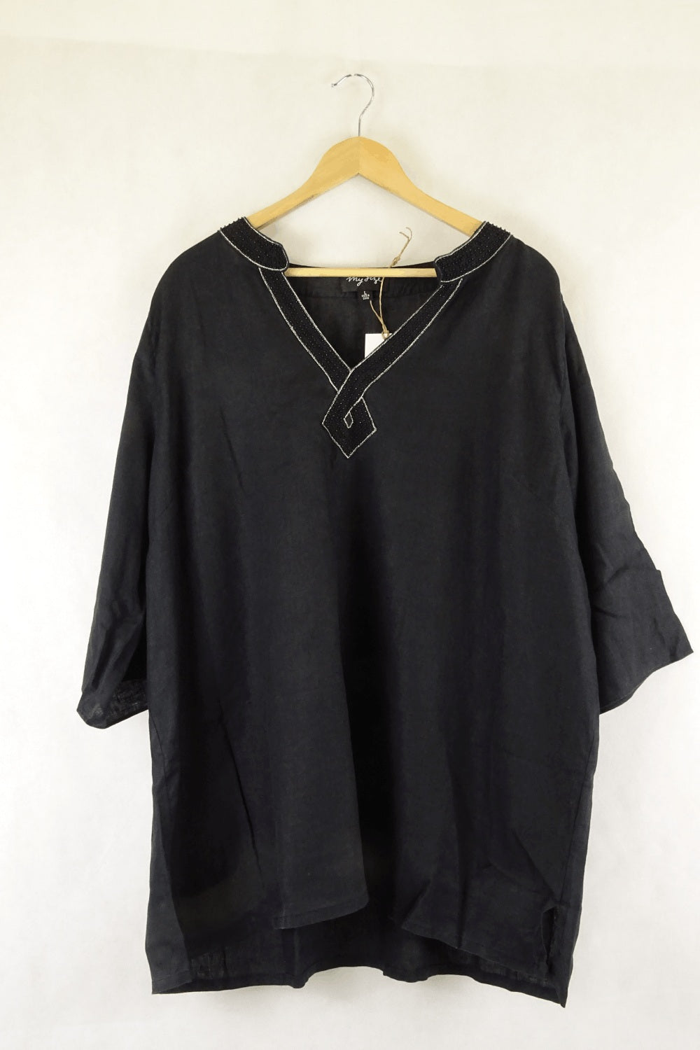 My Size Black Beaded Tunic Top 3/4 Sleeves L