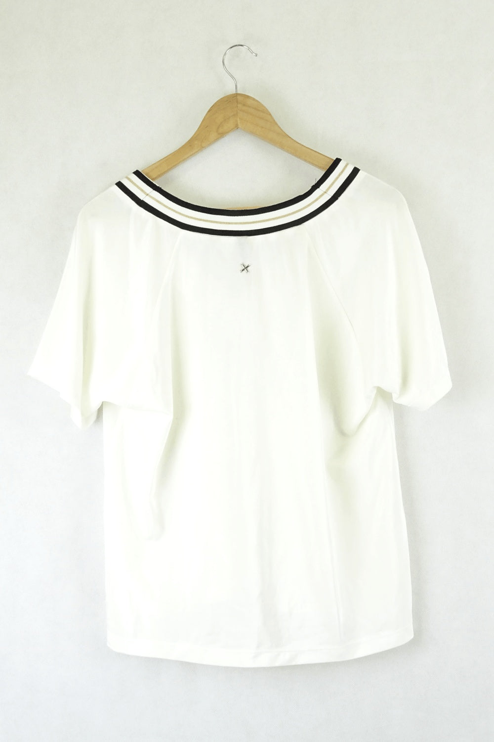 First Base White V Neck Top With Gold And Black Detailing S