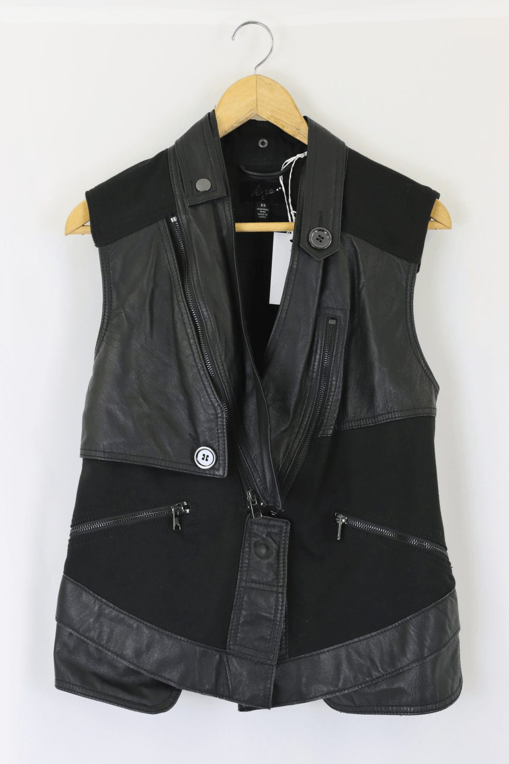 Verge Black Leather Look Vest Xs