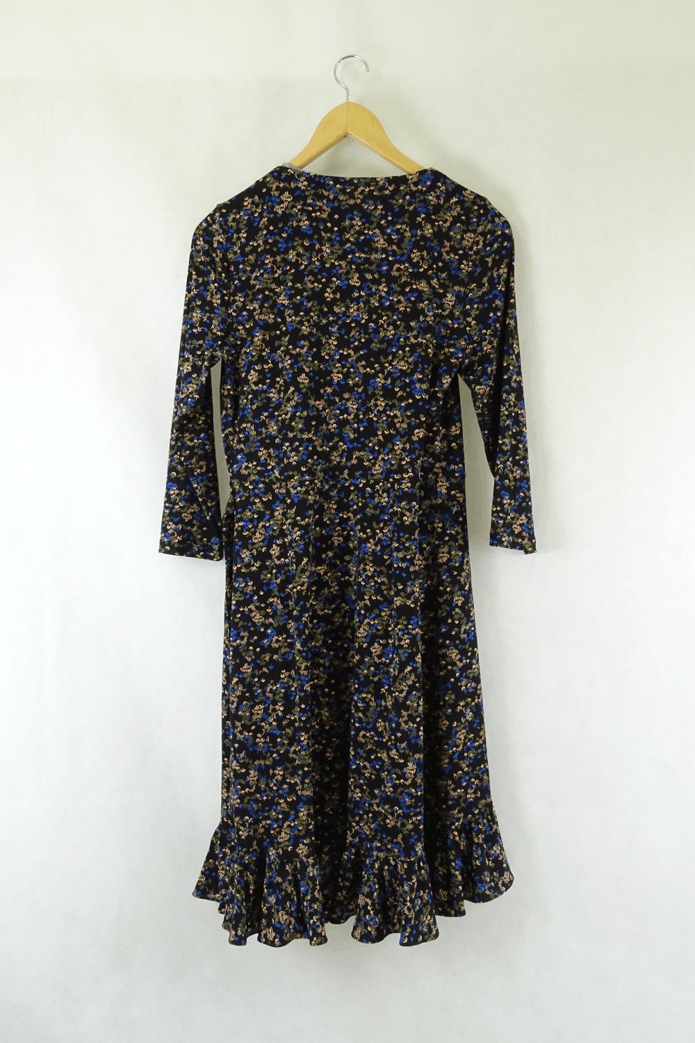 Basque Black Floral 3/4 Sleeve Wrap Dress 8