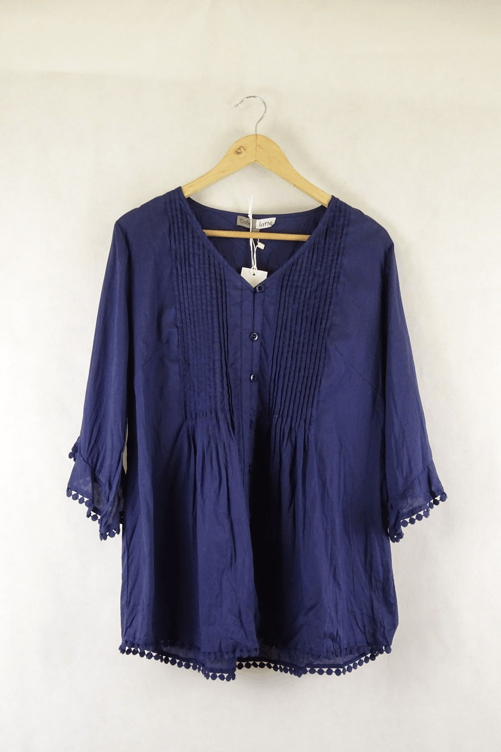 Café Latte Blue Long Sleeve Button Down Shirt  Blue L