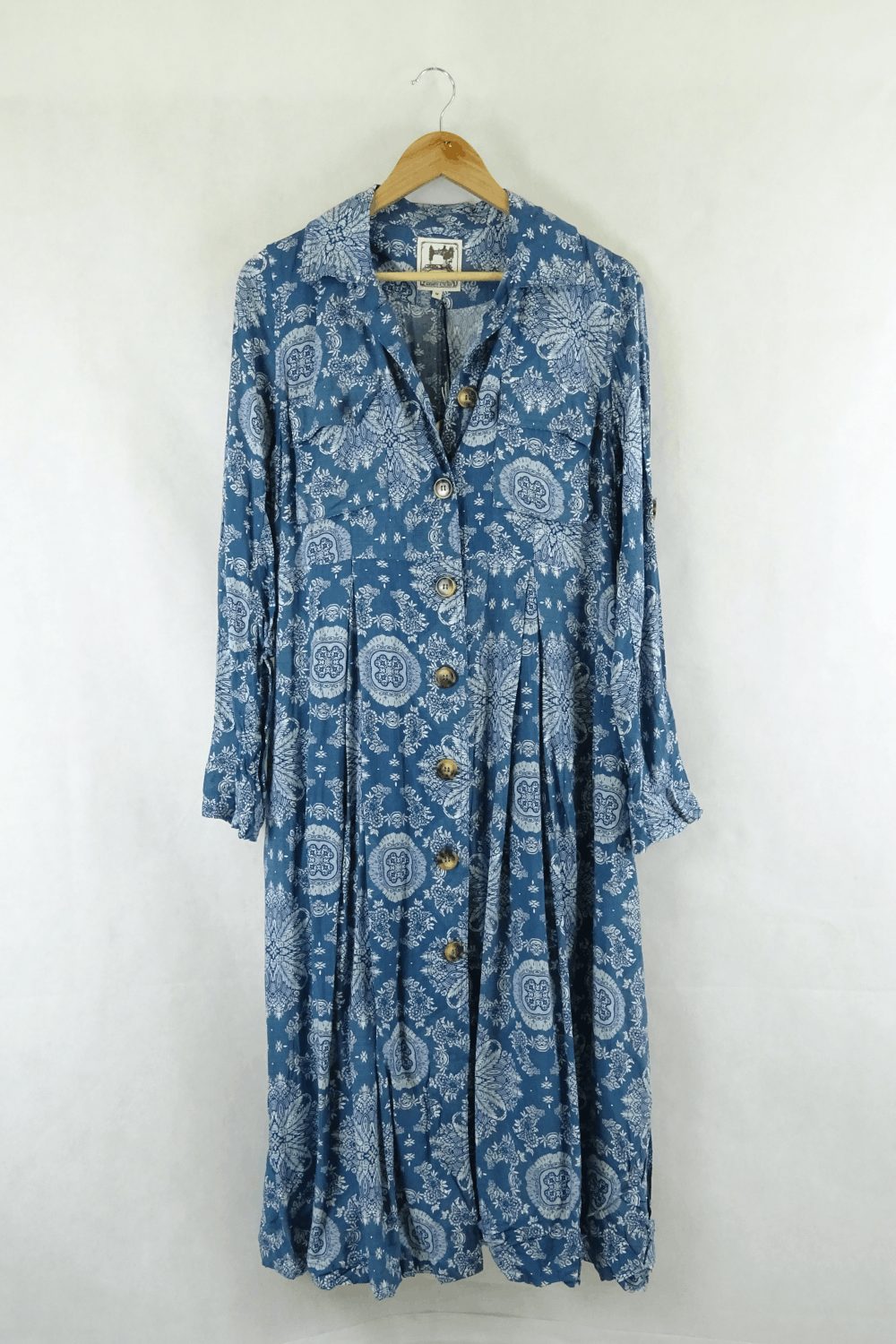 Jaase Long Sleeve Blue Dress With White M