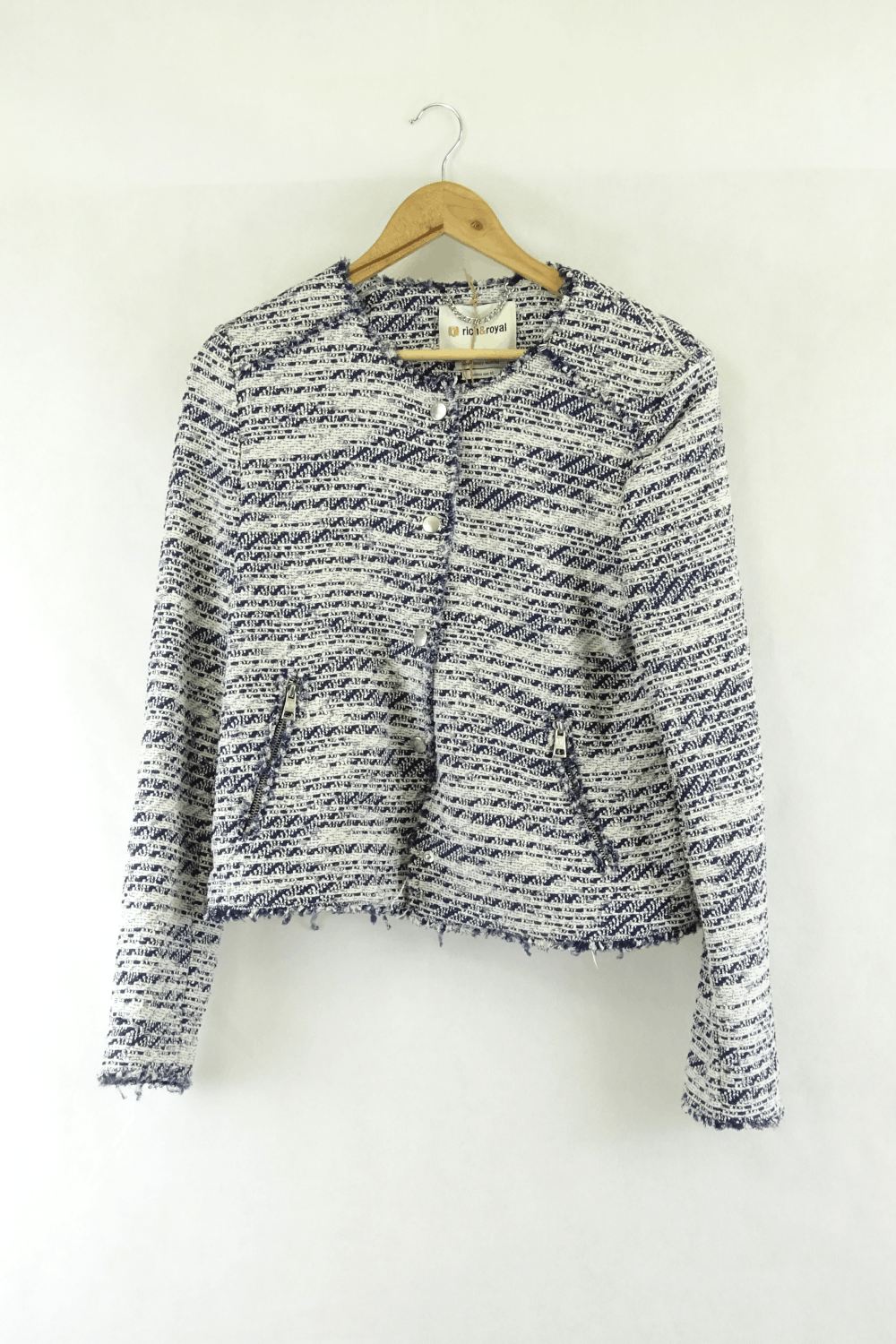 Rich &amp; Royal Blue And White Woven Jacket S