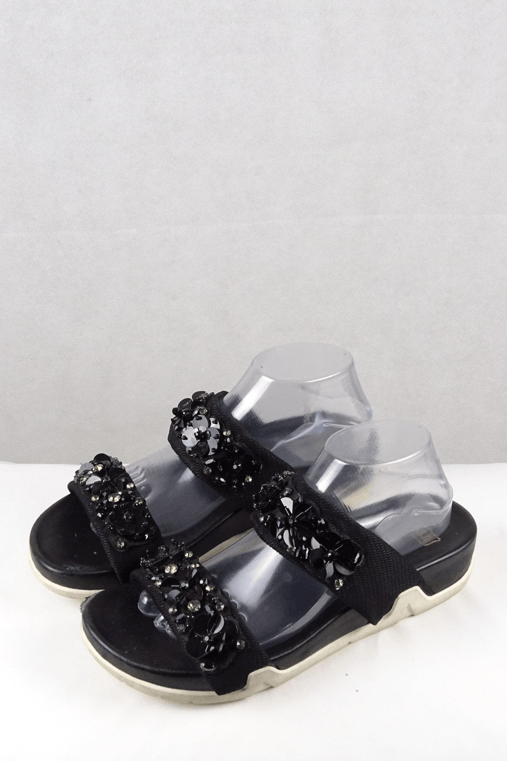 Black beaded sandals hot sale