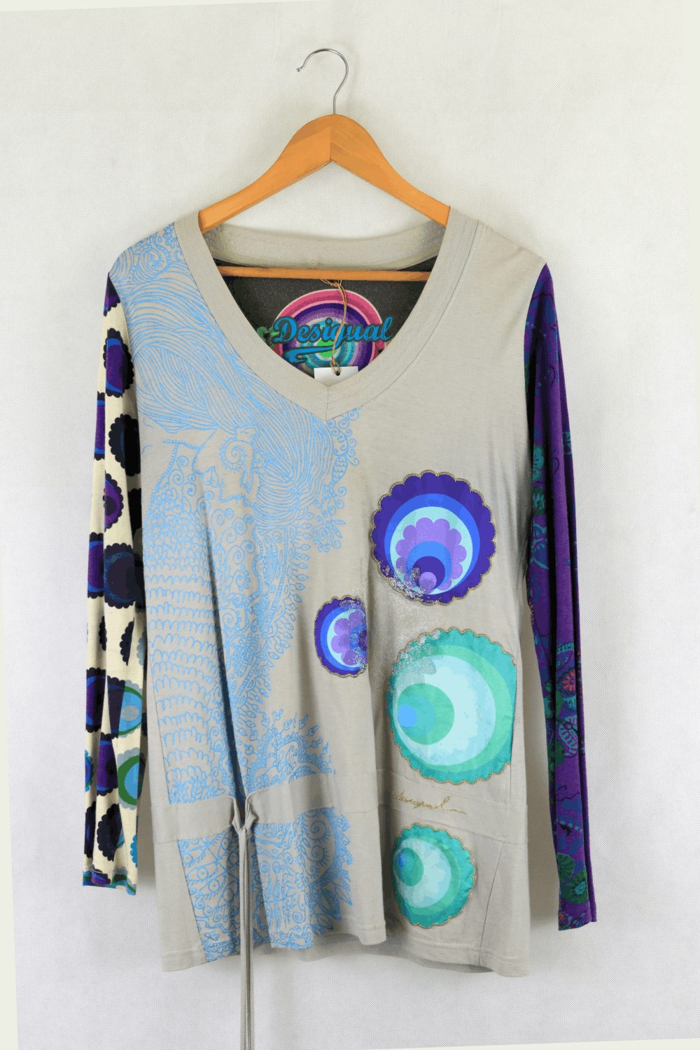 Desigual Grey Multi Coloured Top XL