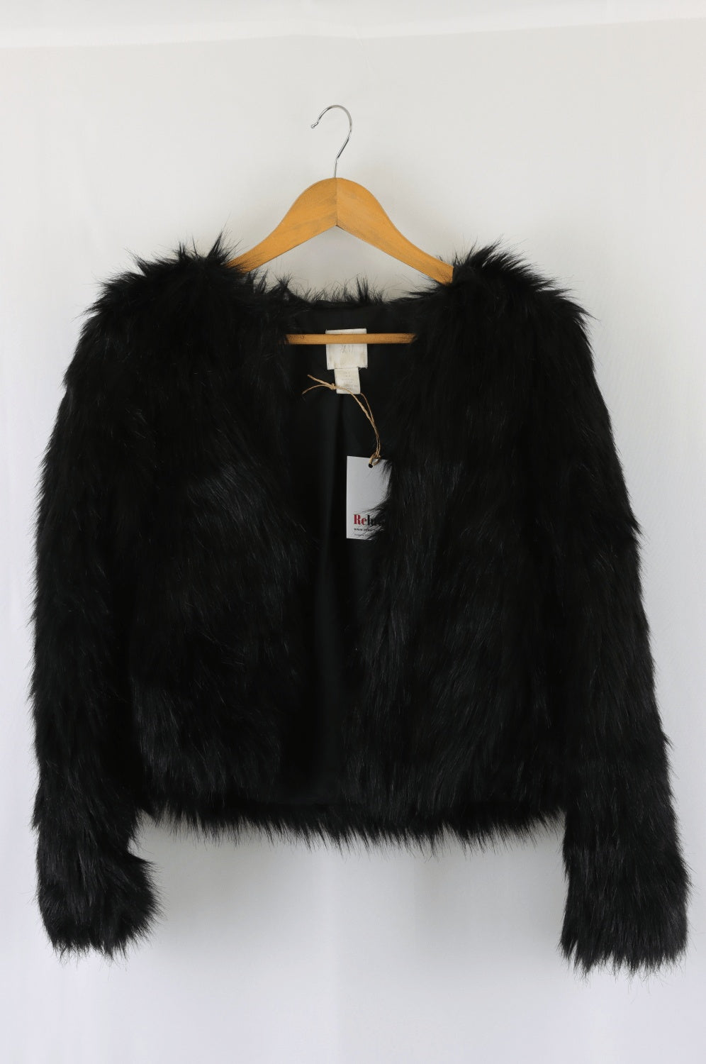 H&M Black Fluffy Faux Fur Jacket S Reluv Clothing Australia