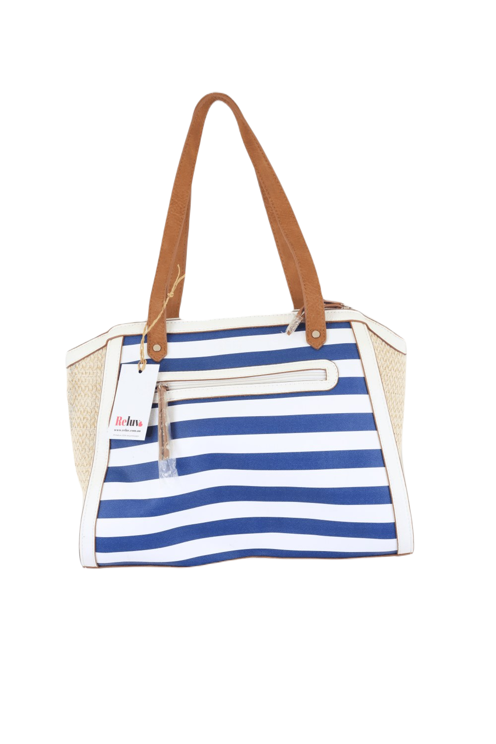 Blue and top white striped handbags