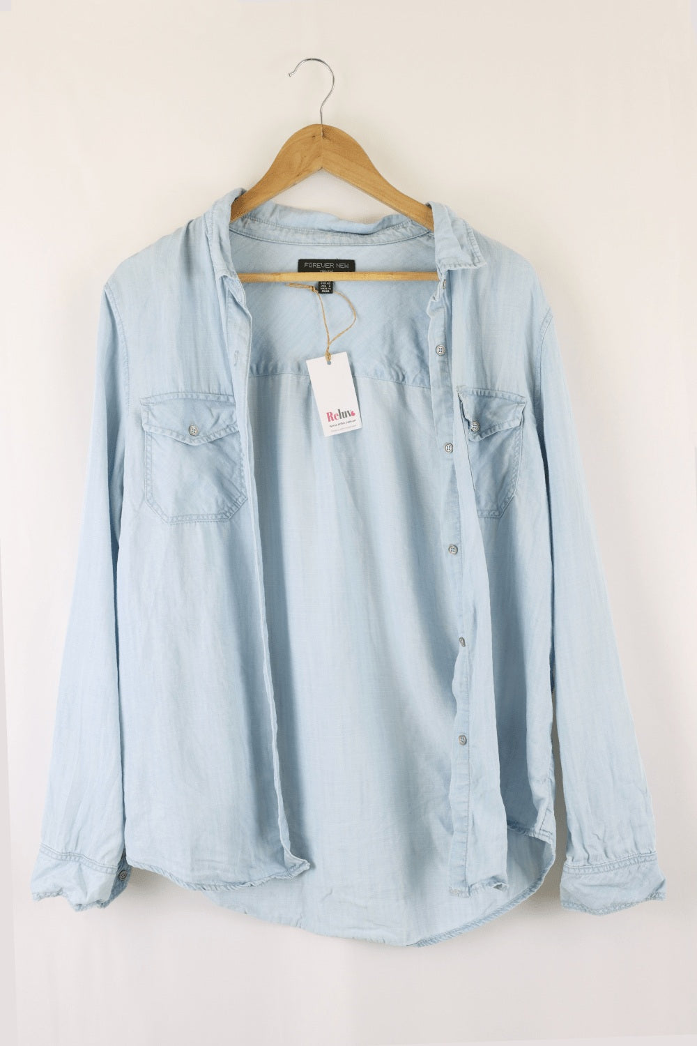 Forever New Blue Denim Button Down Top 12