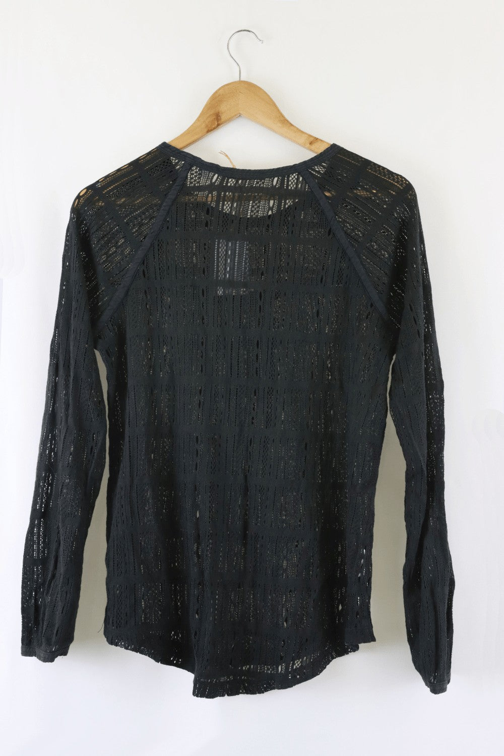 Country Road Sheer Long Sleeve Black Top S