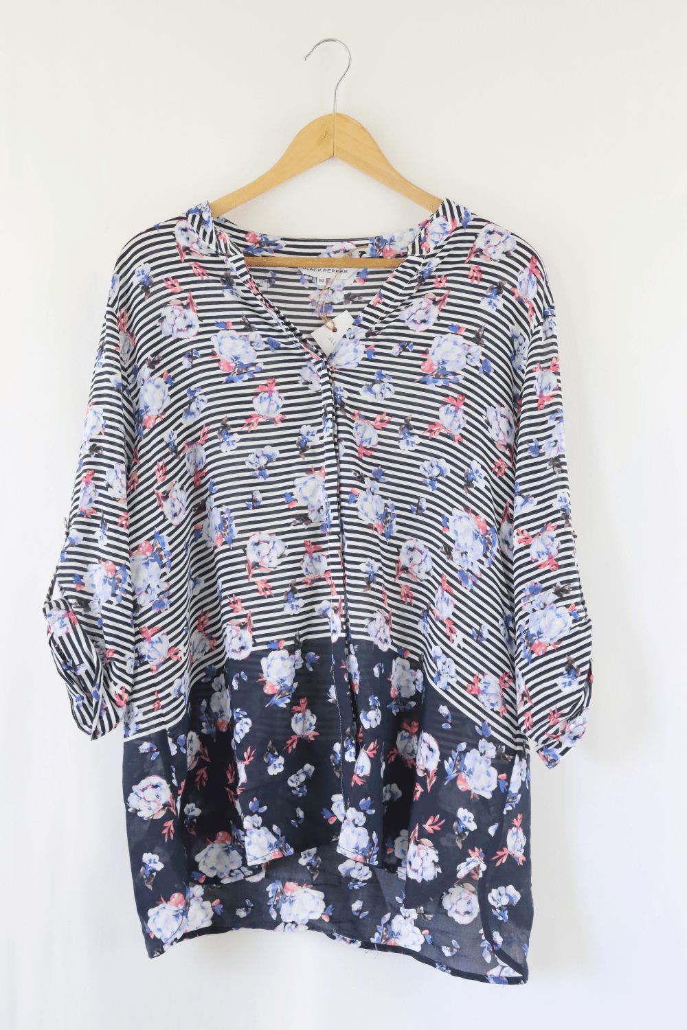 Black Pepper Striped Top With Florals 14