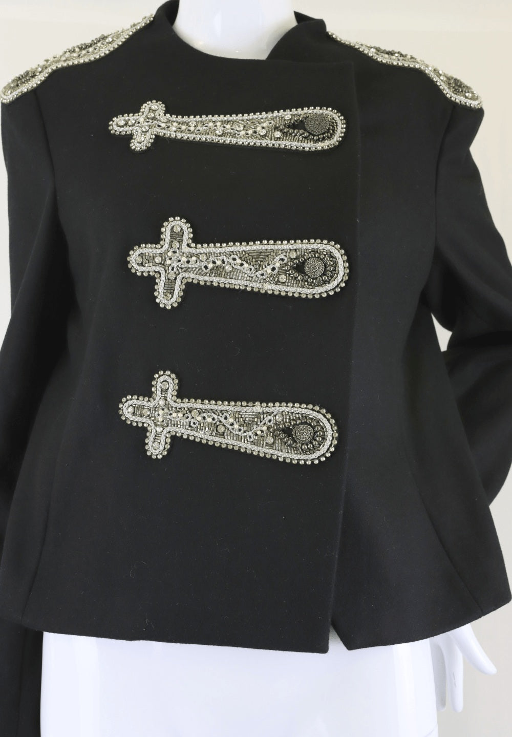 Alice + Olivia Black Jacket With Embroided Detailing Silver L
