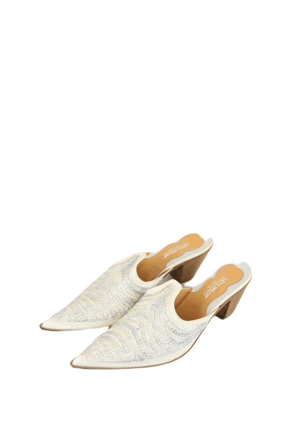 Lena Milos White And Silver Mules 9