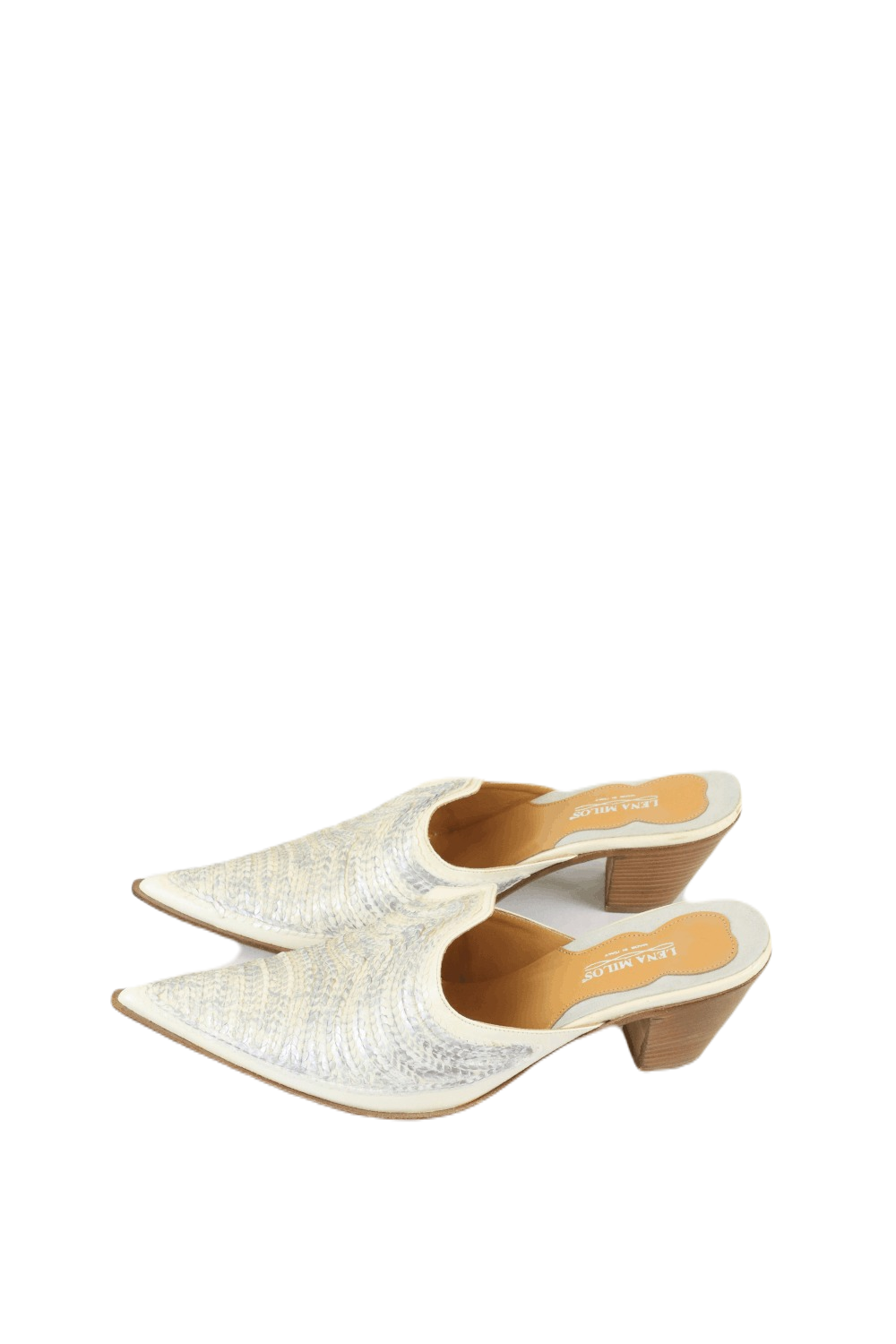 Lena Milos White And Silver Mules 9