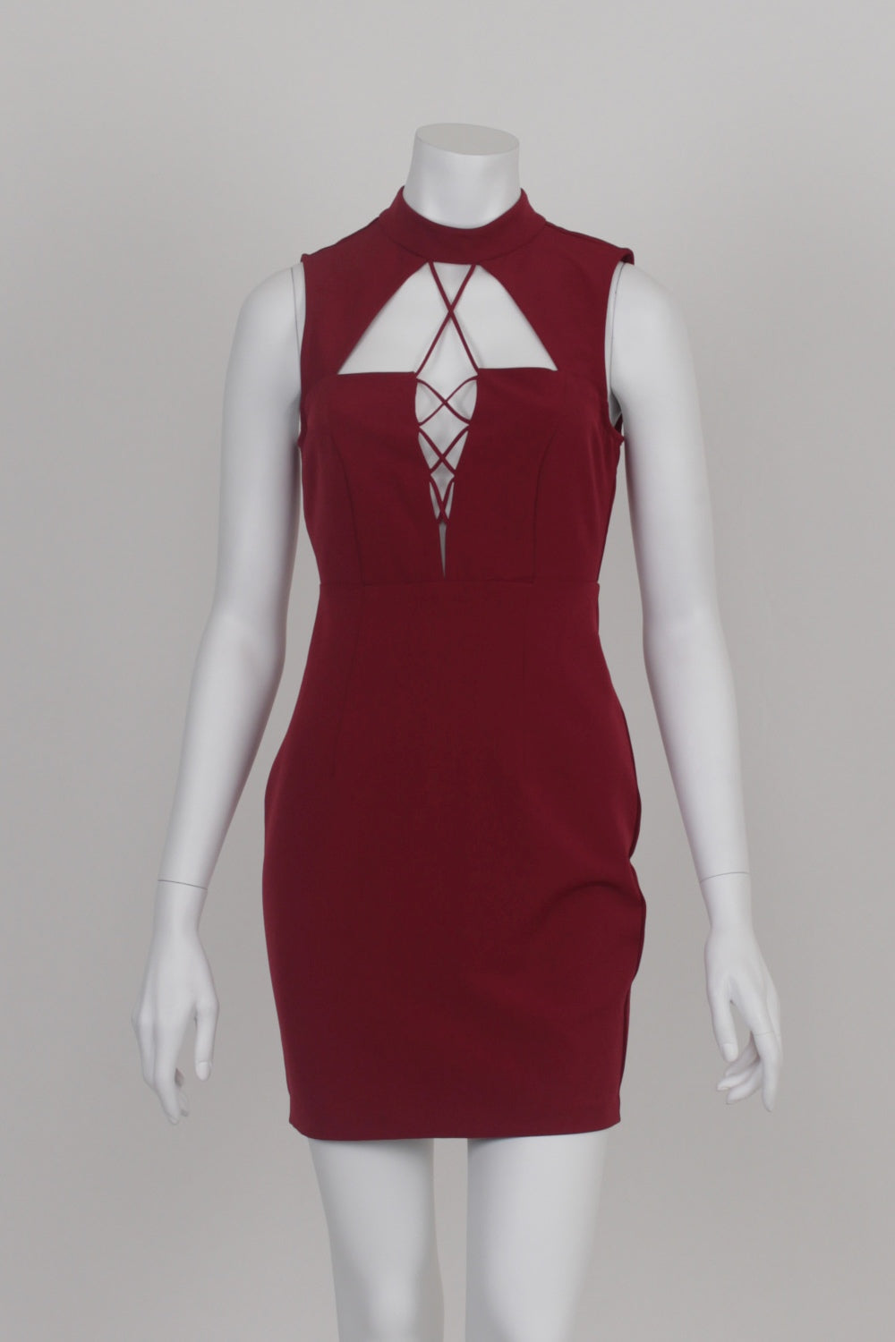 LA Collective Maroon Lattice Front Dress 6