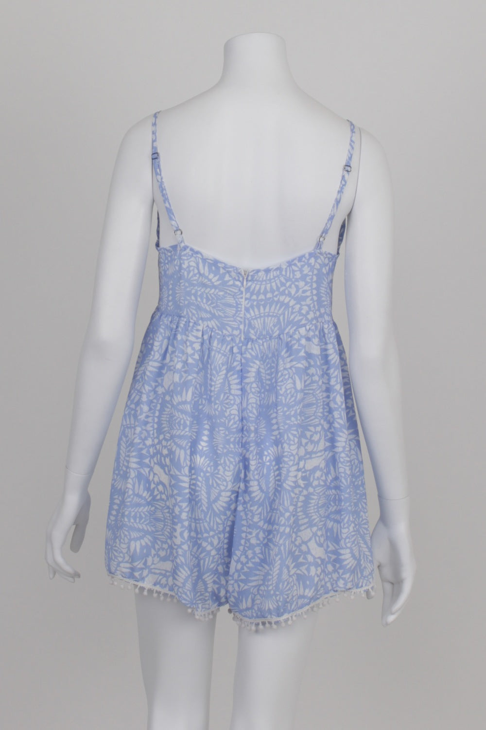 Mika & Gala Blue and White Patterned Tassel Hem Playsuit 8