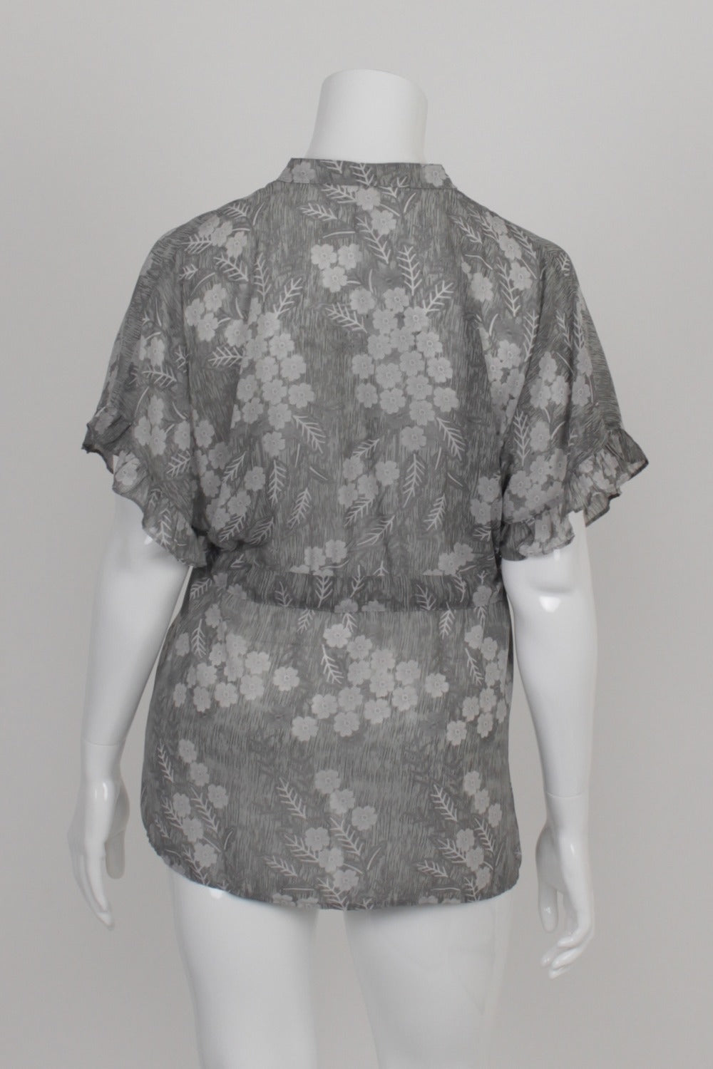 Conchita Grey Floral Drawstring Shirt M