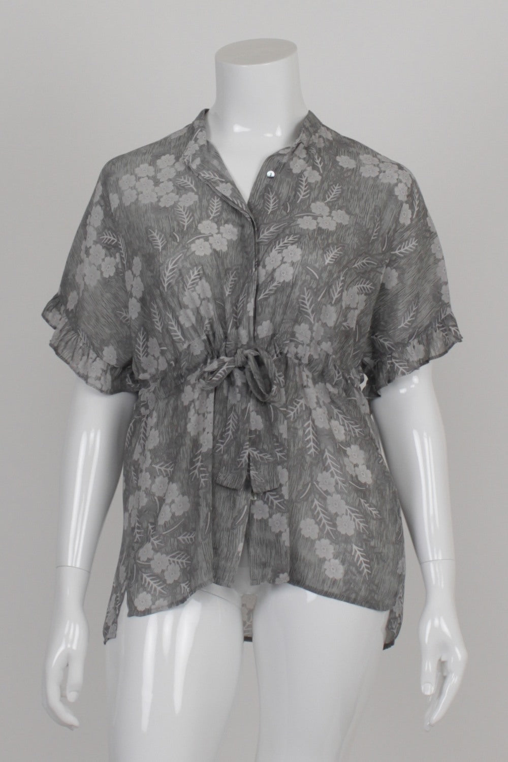 Conchita Grey Floral Drawstring Shirt M