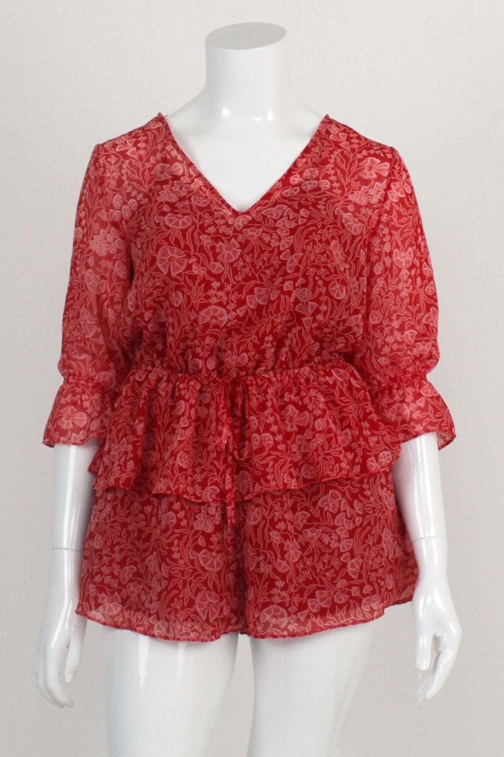 The Fifth Label Red Floral Ruffle Playsuit L
