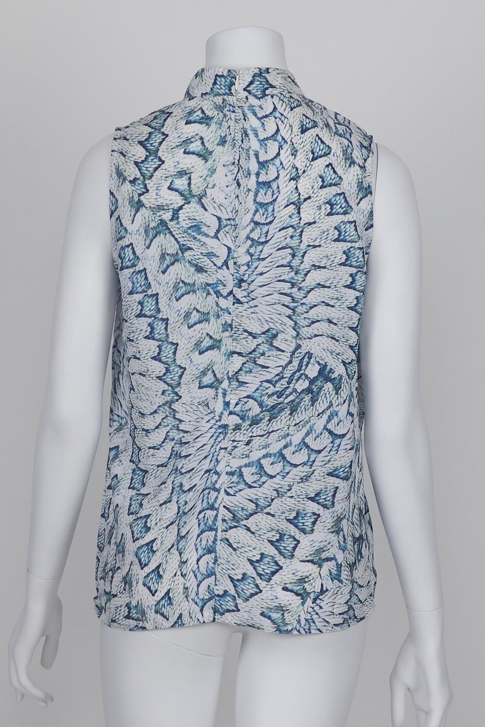 White Closet White and Blue Patterned Front Cutout Top 8