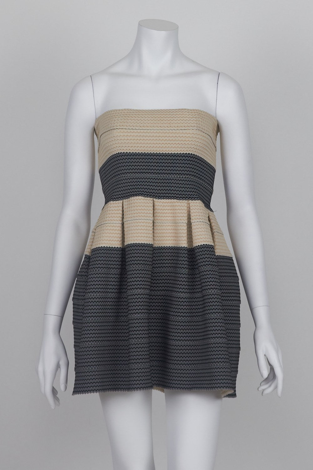 Cooper St Black and Beige Patterned Strapless Pleated Mini Dress 10