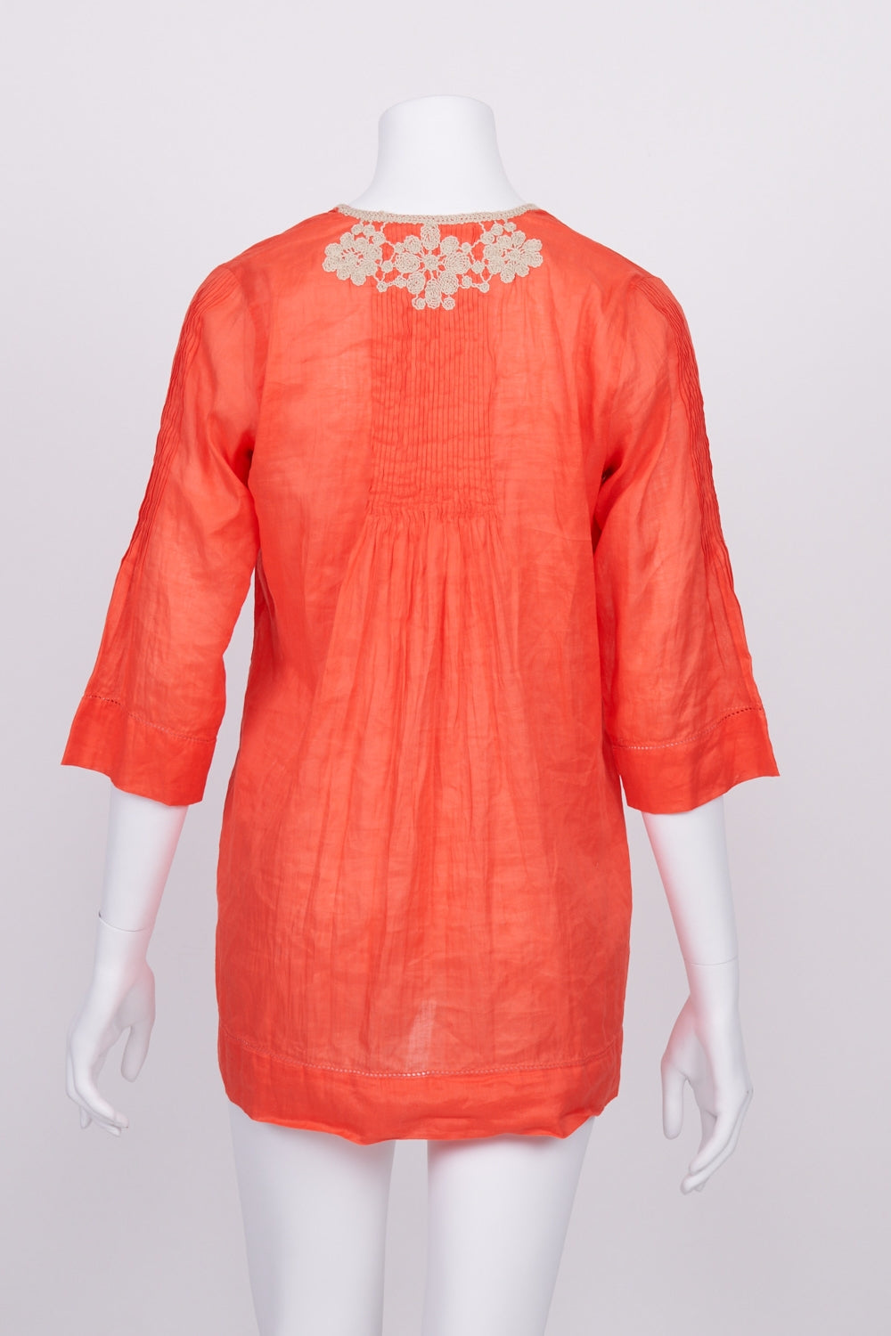 Verge Embroidered Coral Pintuck Top S