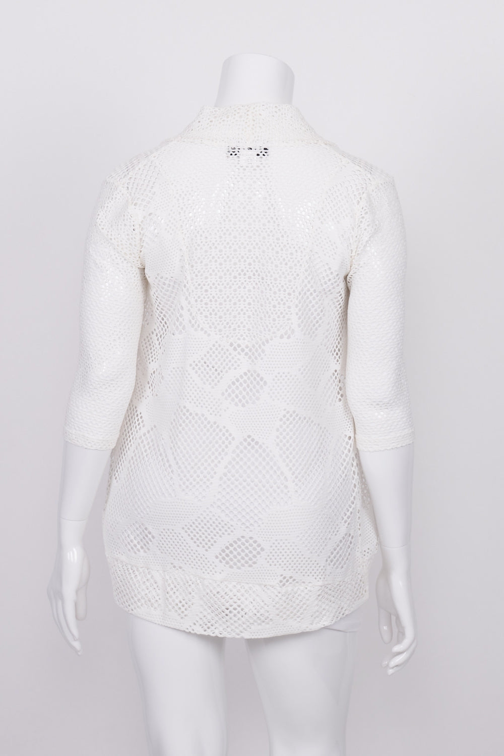 Vivid White Open Front Crochet Cardigan 14
