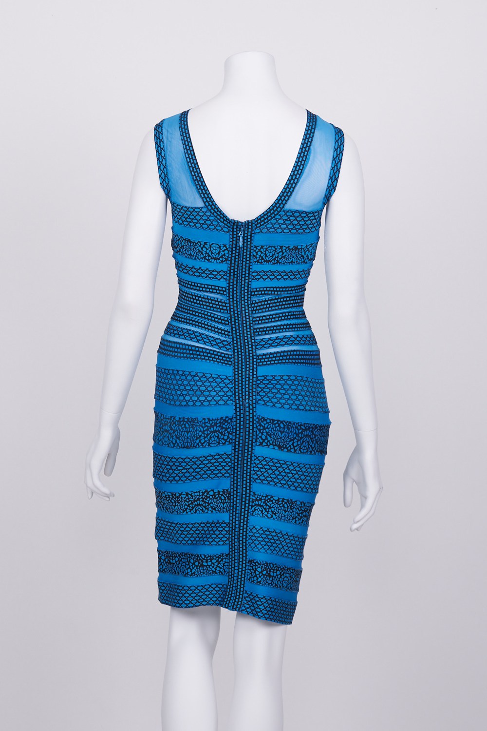 Blockout Blue And Black Patterned Bodycon Dress S
