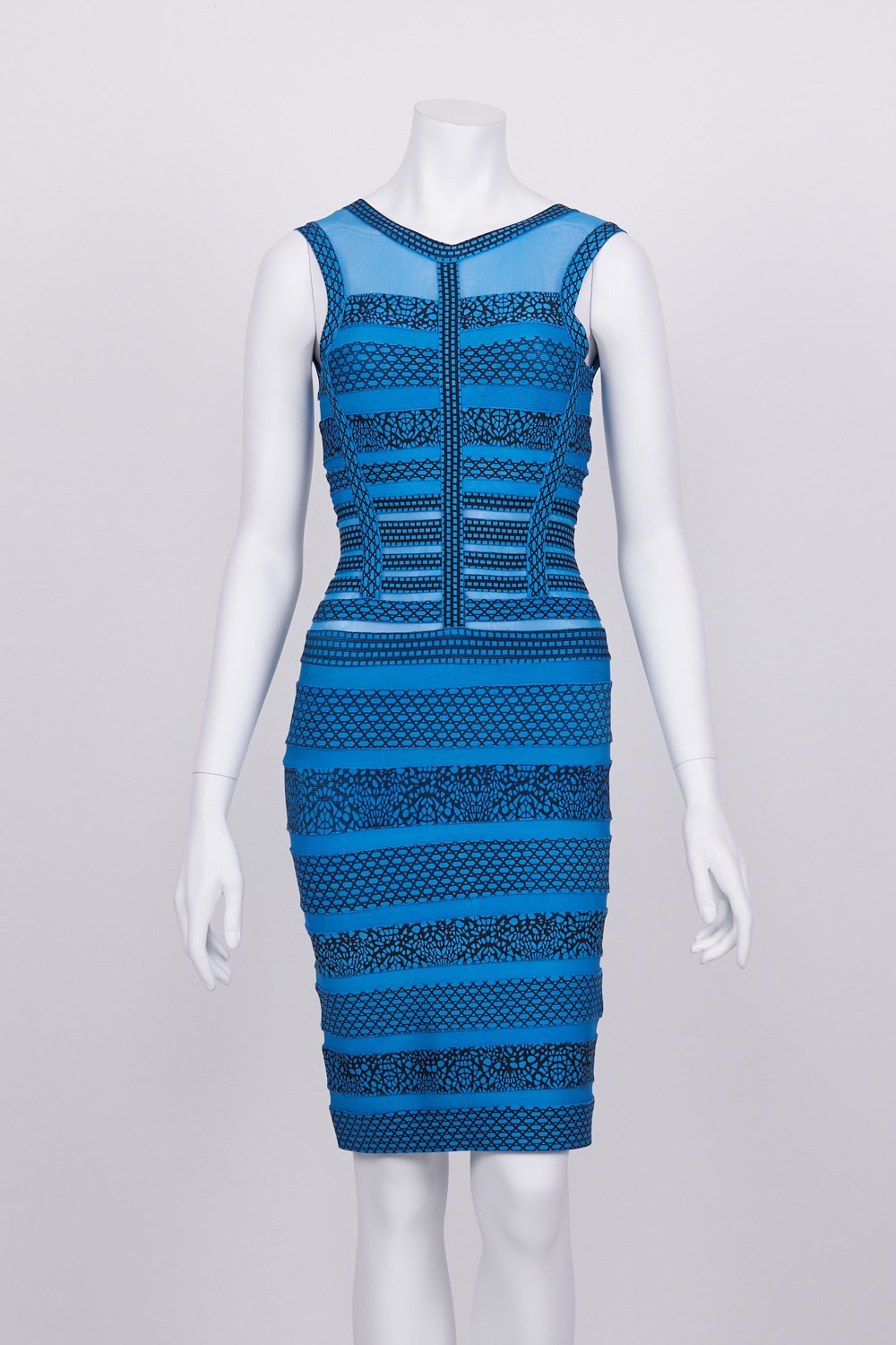 Blockout Blue And Black Patterned Bodycon Dress S