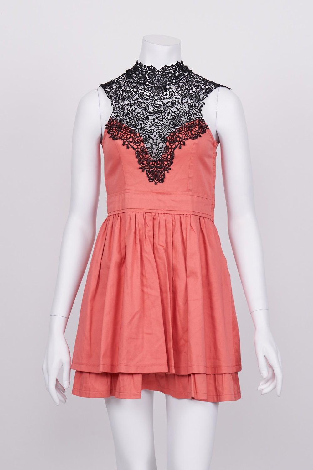 Angel Biba Coral Lace Front Mini Dress 8